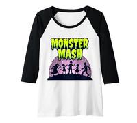 Monster Mash: Spooky Halloween Dance Party for All Ages Raglan Baseball Tee, Women, Black/White, XL