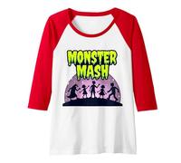 Monster Mash: Spooky Halloween Dance Party for All Ages Raglan Baseball Tee, Women, Red/White, S