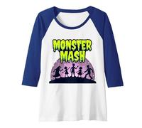Monster Mash: Spooky Halloween Dance Party for All Ages Raglan Baseball Tee, Women, Royal Blue/White, M