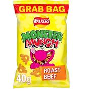 Monster Munch Grab Bags 35 x 40g Full Box Party Snacks Crisps Bulk Mega Party, Lunchboxes, Office, School On the go Flavoured Crisps (35 Bags x 40g, Roasted Beef)