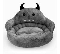 Monster Pet Bed with Horns, Premium Plush Pet Sofa with Devil Horn Design, Soft Cushioned Dog Cat Bed with Armrest Support, Novelty Halloween Theme Pet Furniture (Dark Gray,Small Size 40x45x25cm)