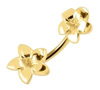 MONSTER PIERCING 3 Micron Yellow Gold Plated Plain Plumeria Flowers 925 Sterling Silver Double Side Belly Bar Jewellery