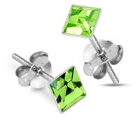 MONSTER PIERCING 4MM Square Peridot for August Birthstone 925 Sterling Silver Stud Earring Jewellery