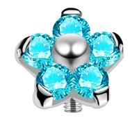 MONSTER PIERCING 5 Light Blue CZ Stones Flower G23 Grade Titanium 16 Gauge Threaded Top Accessories Body Jewellery