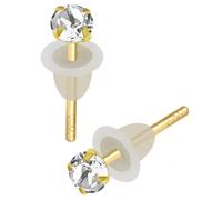 MONSTER PIERCING 9K Solid Yellow Gold with 3MM Clear Crystal Stone Rubber Butterfly Stud Earring