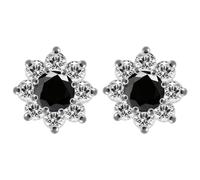 MONSTER PIERCING Black Round CZ Stone Center with Studded Flower 925 Sterling Silver Stud Earring
