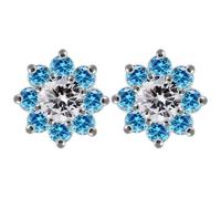 MONSTER PIERCING Light Blue CZ Stone Studded Flower with Clear Stone Center 925 Sterling Silver Stud Earring
