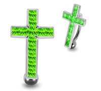 MONSTER PIERCING Light Green CZ Stone Movable Cross Reverse Bar 925 Sterling Silver Belly Bar Piericng