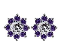 MONSTER PIERCING Purple CZ Stone Studded Flower with Clear Stone Center 925 Sterling Silver Stud Earring