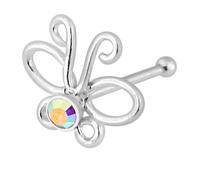 MONSTER PIERCING Rainbow Crystal Stone Cut Out Butterfly 22 Gauge 925 Sterling Silver Ball End Nose Stud Jewellery