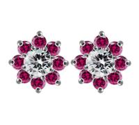 MONSTER PIERCING Red CZ Stone Studded Flower with Clear Stone Center 925 Sterling Silver Stud Earring