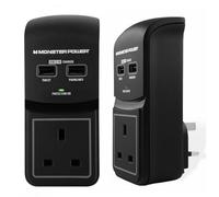 Monster Power Core 100 Surge Protected Socket With 2 Usb Charging Ports, Black