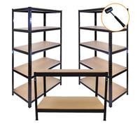3 x Racking Bay Unit 5 Tier & Workbench Heavy Duty Steel Metal Black 280kg Capacity Per Shelf Garage Shelves Warehouse Shed Workshop Boltless Shelving 90 x 45 x 180cm FREE Rubber Mallet
