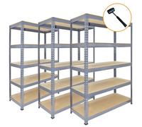 MonsterShop Garage Shelving Storage 5 Tier Heavy Duty Racking 200Kg/shelf, Q-Rax Grey 90Cm X 182.5Cm X 50Cm