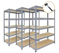 MonsterShop Garage Shelving Storage 5 Tier Heavy Duty Racking 200Kg/shelf, Q-Rax Grey 90Cm X 182.5Cm X 50Cm