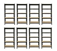 8 x Black Racking Bay Unit 5 Tier Heavy Duty Steel Metal 150kg capacity Per Shelf Garage Shelves Storage Warehouse Shed Workshop Boltless Shelving 75cm x 150cm x 30cm Free Rubber Mallet Black