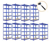 9 x T-Rax Blue Metal Racking Units 90cm x 45cm x 180cm - 5 tier storage bay garage and warehouse storage