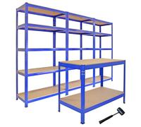 Monster Racking Heavy Duty Garage Storage Shelves (x3) & Workbench Blue 90cm x 182.5cm x 45cm