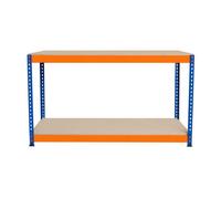 Garage Workbench S-Rax 2 Shelf 150cm x 45cm x 90cm Workstation Heavy Duty Steel Chipboard 300kg Capacity Per Shelf Adjustable Layout Boltless Assembly Rubber Feet 2 Reinforced Support Bars Warehouse