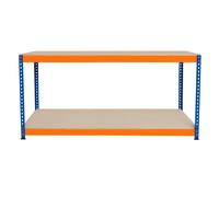 Garage Workbench S-Rax 2 Shelf 180cm x 60cm x 90cm Workstation Heavy Duty Steel Chipboard 300kg Capacity Per Shelf Adjustable Layout Boltless Assembly Rubber Feet 3 Reinforced Support Bars Warehouse
