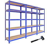 Monster Racking 3 x Monster Racking T-Rax Metal Storage Shelves, Blue, 90cm W,