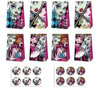 Monster School Favor Gift Bags, 12pcs Monster School Theme Party Bag Cartoon Strikers Paper Bags Double Sided Printing Party Favors Supplies Candy Treat Loot Exchange Gift Bag