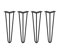 Monster Shop 4 x Hairpin Legs/Hair Pin Legs Set SkiSki Legs Furniture Desk Bench Chair Table 16" 3 Prong 10mm Black Steel & Protector Feet…