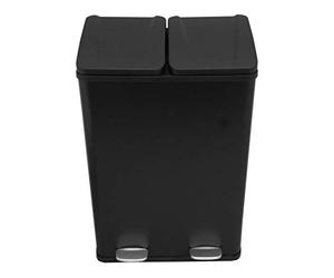 Monster Shop 60L Black 2 in 1 Pedal Bin Metal Reycle Rubbish Trash Can Kitchen Waste Dual Compartment 2 x 30L Dual Dustbin Eco Garbage Large Heavy-duty