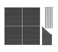 MonsterShop Composite Fence Panels Kit X 4, Angled Piece & Posts X 5 Set - Grey