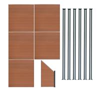 Monster Shop Composite Fence Panels x 5, Angled Piece & LED Posts x 6 - Brown