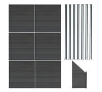 MonsterShop Composite Fence Panels Kit X 6, Angled Piece & Posts X 7 Set - Grey