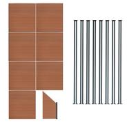 MonsterShop Composite Fence Panels Kit X 7, Angled Piece & Posts X 8 Set - Brown