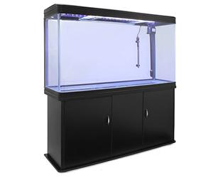 Monster Shop Large Fish Tank 4ft 300L 65 Gallon Aquarium Marine Tropical Saltwater Freshwater Black Cabinet Storage Stand Complete Starter Kit Filter Air Pump Heater LED Light