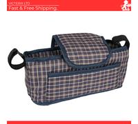 Pet Stroller Caddy Organiser Navy Blue Pushchair Pram Travel Accessory Bag Detachable Hook & Loop Straps Elastic Cup Pouch Front Pocket Large Capacity Multifunctional Waterproof Oxford Fabric