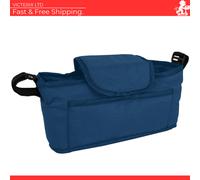 Pet Stroller Caddy Organiser Blue Tartan Pushchair Pram Travel Accessory Bag Detachable Hook & Loop Straps Elastic Cup Pouch Front Pocket Large Capacity Multifunctional Waterproof Oxford Fabric