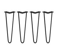 Monster Shop SKISKI LEGS 4 x Hairpin Legs/Hair Pin Legs Set Furniture Desk Bench Chair Table 16" 2 Prong 10mm Black Steel & Protector Feet…