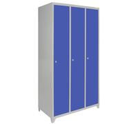 Monster Shop Storage Lockers Metal 3 Door Lockable Unit, Staff Students Cabinet Office School Flat Packed Workplace Gym Changing Room Cupboard, Blue & Grey Steel Racking Solution
