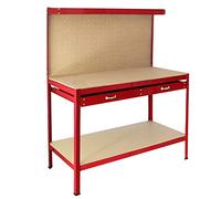 Monster Shop Workshop Workbench With Pegboard And Drawer Heavy-Duty Tool Storage Toolbox Worktop Garage Metal Shelf Station Shelving Unit DIY Steel Industrial Work-table Red | FREE 40 x Hooks