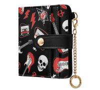 Monster Skull Black Print Small Women Wallet RFID Blocking PU Leather Bifold Compact Card Holder with Zipper Coin Pocket Purse for Ladies Girls Women