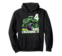Monster Truck 4th Birthday Boy 4 Years And Crushing It Pullover Hoodie