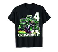 Monster Truck 4th Birthday Boy 4 Years and Crushing It T-Shirt