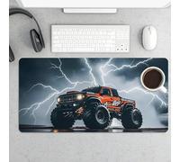 Monster Truck Black Sky Lightning Roar Gaming Mouse Pad 12x24 Inch Desk Pad Protector Waterproof Non-slip Rubber Base Keyboard Mat Extra Large Desktop Mat for Office Home Computer Laptop Table Accesso
