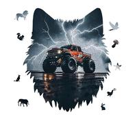 Monster Truck Black Sky Roar Jigsaw Puzzle 175PCS Wolf Head Design Puzzle Wooden Jigsaw Puzzles for Adults Families