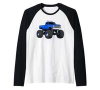 Monster Truck Blue Truck Pickup Big Tires 4x4 Raglan Baseball Tee