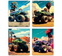 Monster Truck Canvas Wall Art Decor，Watercolor Monster Truck Arena Landscape Travel Poster,Modern Car Picture Racing Sports Posters for Teenage Boy Bedroom Game Room Decor Set of 4 (8x10 In)Unframed