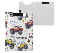 Monster Truck Colorful Clipboard a4 Clip Board Foldover Document Folder Files for Paperwork with Clips Lightweight Plastic