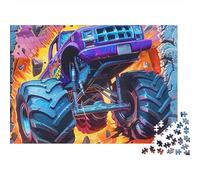 Monster Truck Crash 1000 Piece Puzzle for Adults Monster Truck Bursting through Fiery Backdrop Premium Sturdy Vibrant Challenging Stress Relief Family Game Decor 52x38cm/1000pcs