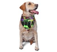 Monster Truck Flame And Lattice Printed Graphic Pet Triangle Scarf For Dogs & Cats, Adjustable Cute Pet Bandana For & Photo Shoots
