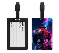 Monster Truck Lightning Roar Luggage Tags for Suitcases with Durable Loop Privacy Cover ID Label Travel Bag Cute Luggage Identifiers for Women Men Travel Backpack Traveling Accessories