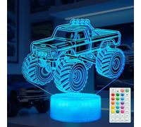 Monster Truck Night Light, Monster Truck Gifts, 3D Illusion Lamp with 16 Colors Changing, Remote Control with Timer, Dimmer, Kids Room Decoration for Holiday Birthday Christmas